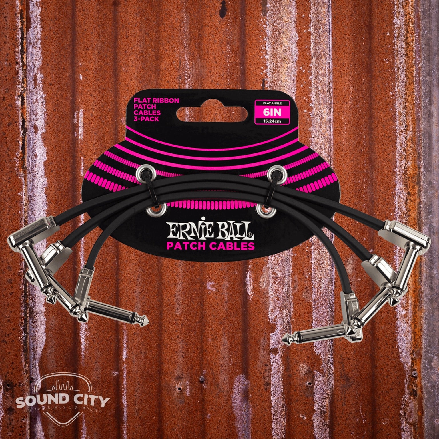 Ernie Ball 6221 Patchkabels 3 pack - Haaks dun & plat - 15cm BK