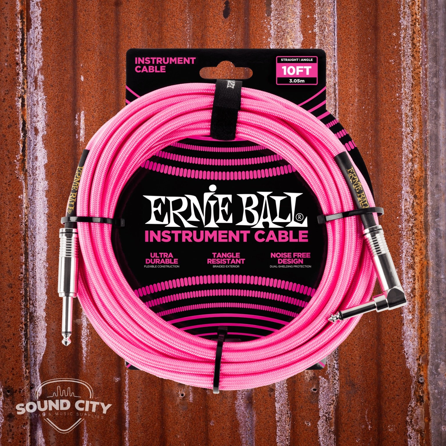 Ernie Ball 6078 Instrumentkabel Jack/Jack haaks - Roze fluo (3m)