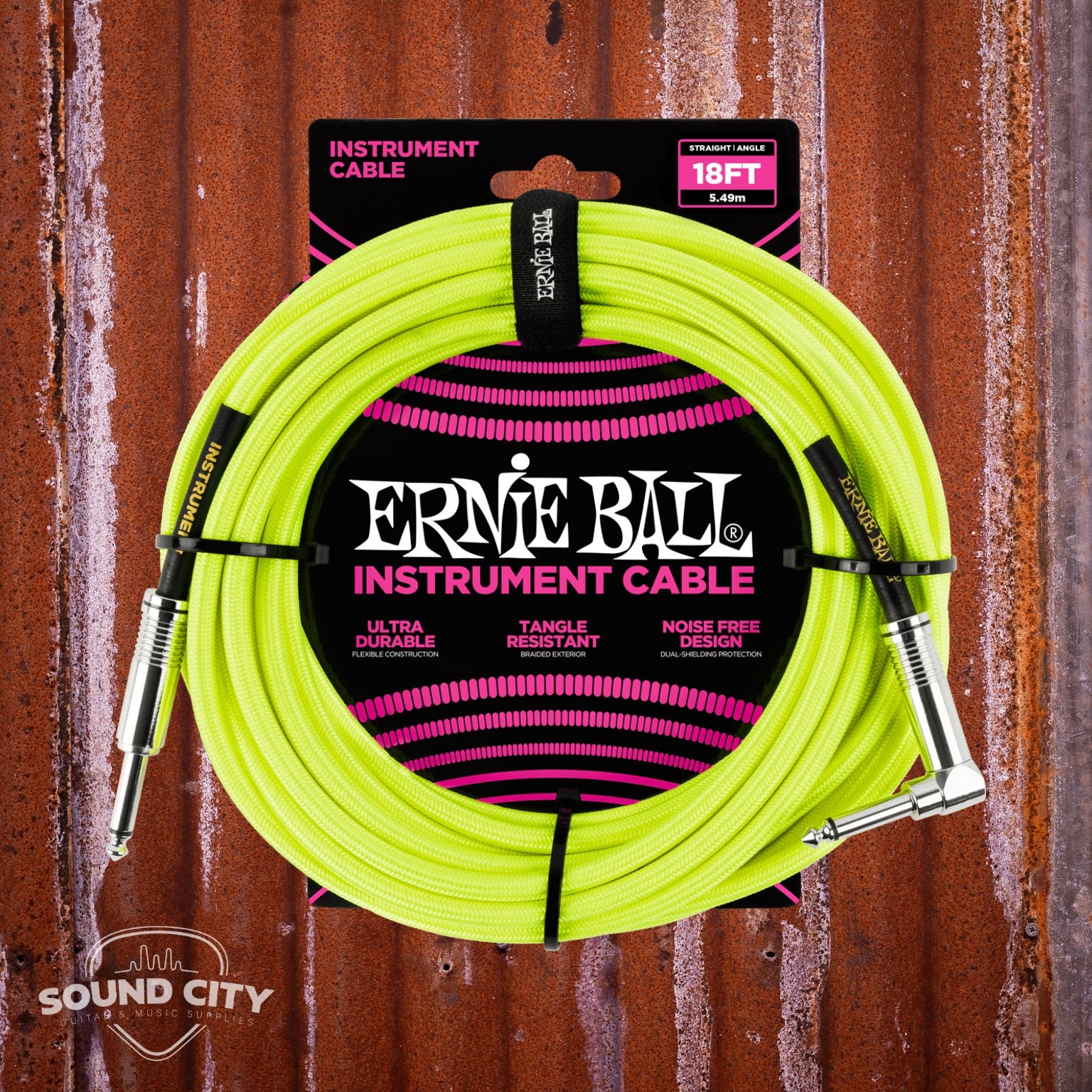 Ernie Ball 6085 Instrumentkabel Jack/Jack haaks - geel fluo (5.5m)