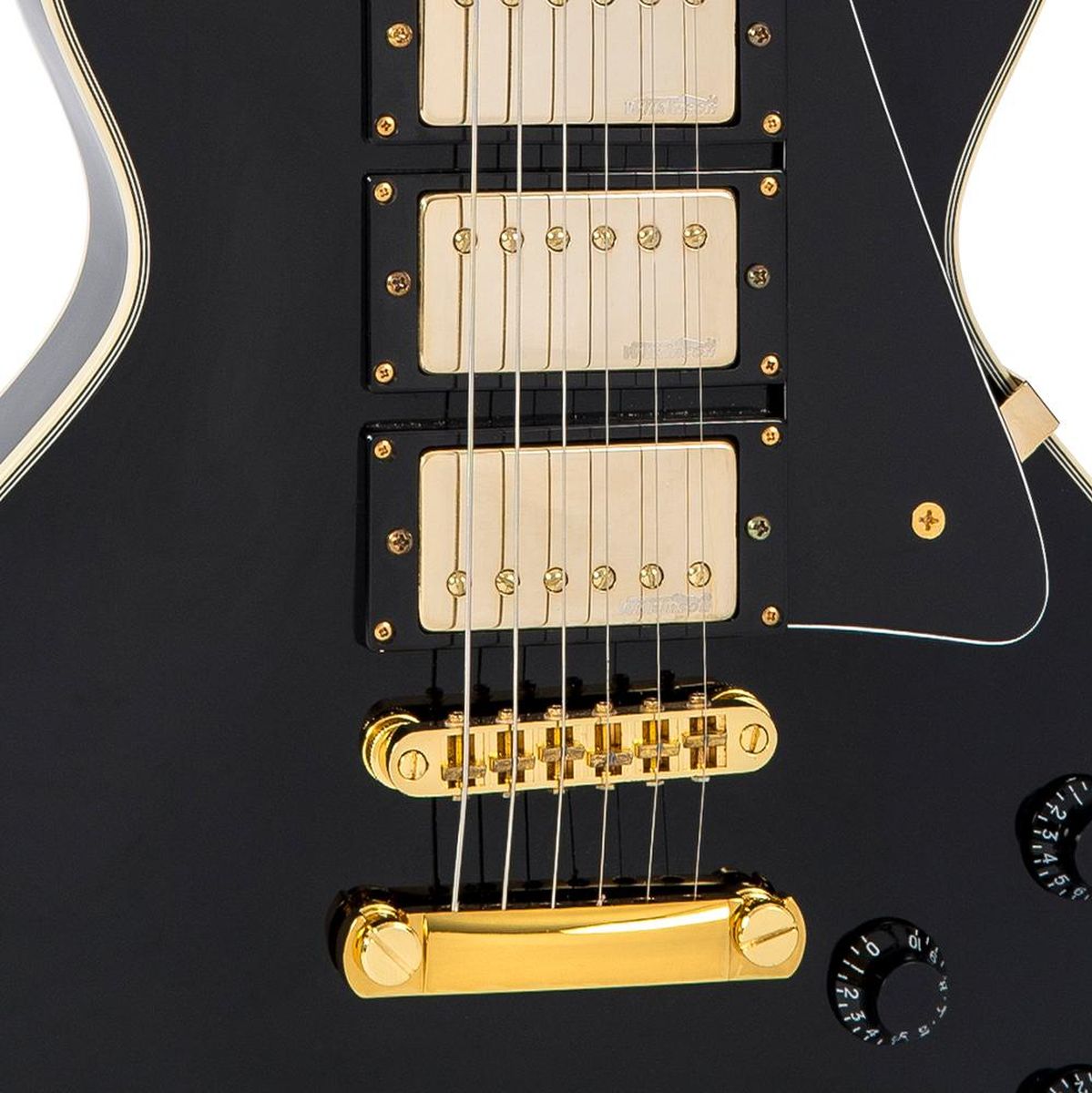 Vintage V100 3 Pick Up Guitar - Gold Harware - Boulevard Black