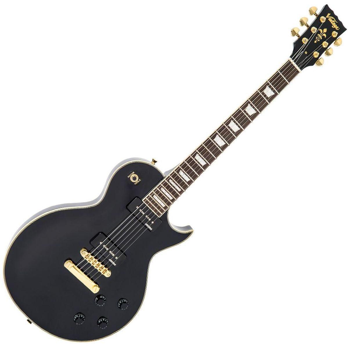 Vintage V100 Guitar 2W90 - Gold Hardware - Gloss Black