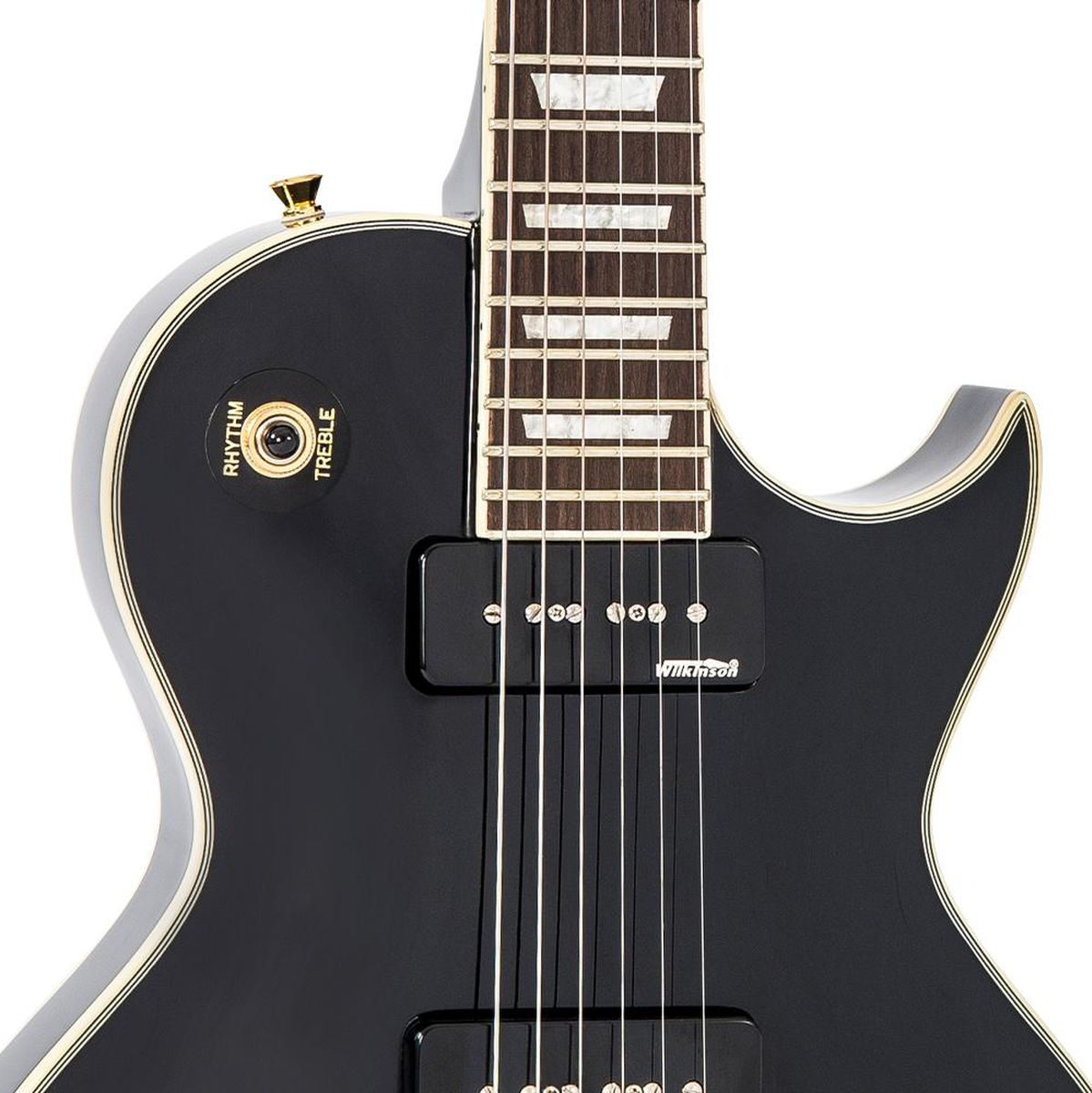 Vintage V100 Guitar 2W90 - Gold Hardware - Gloss Black