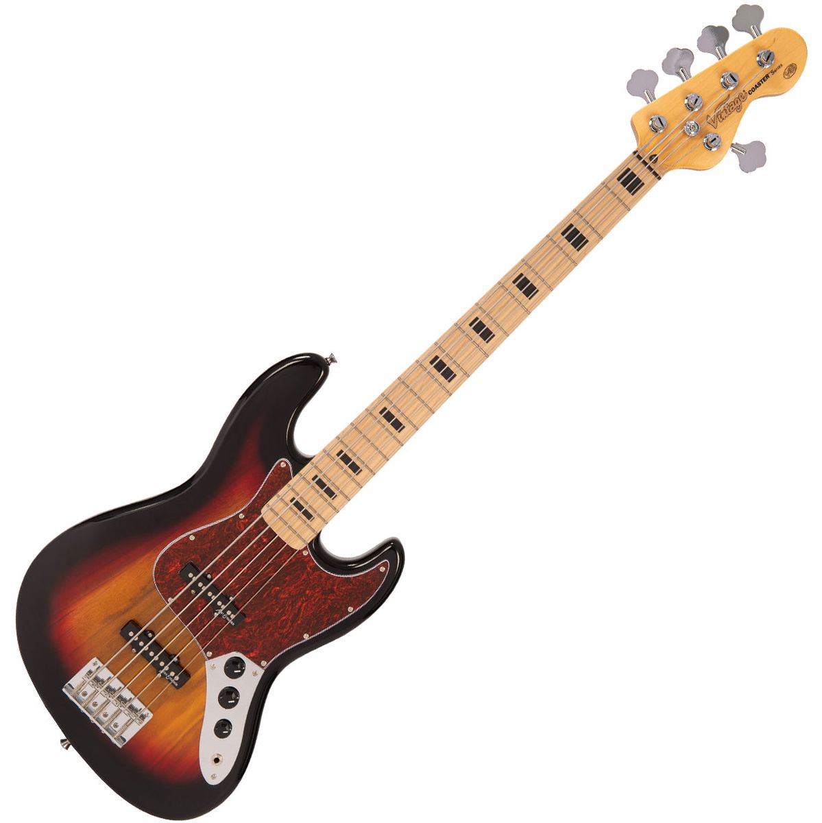Vintage V49 5 String Coaster Series Bass Guitar - 3 Tone Sunburst
