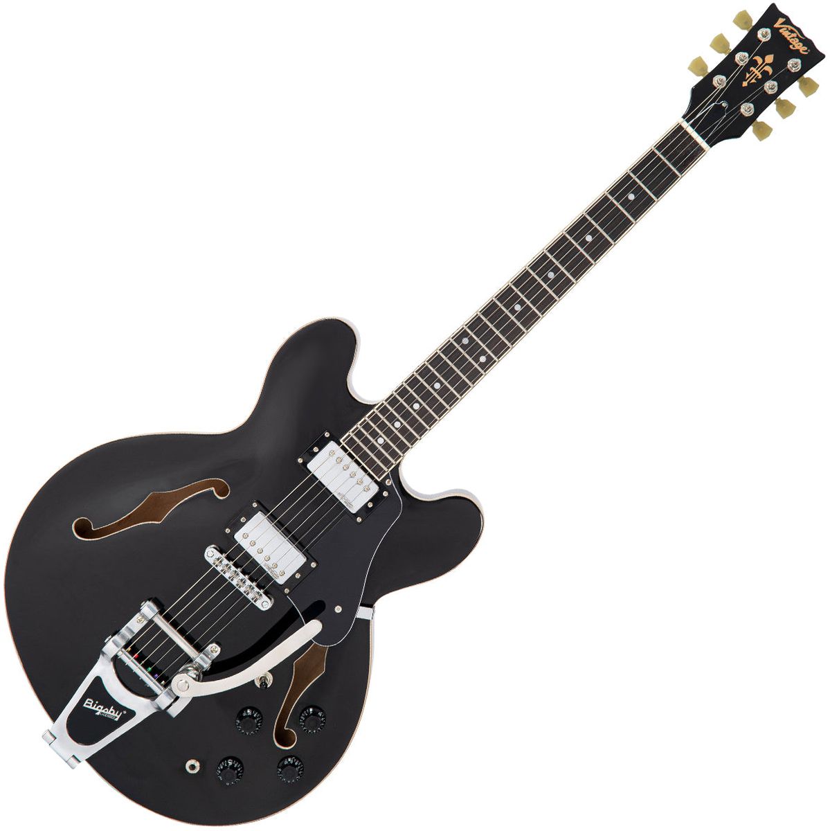 Vintage Semi-Acoustic Guitar w/ Bigsby - Gloss Black