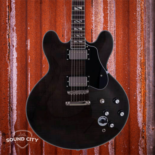 SX Archtop SEL6 CTBK Trans Black Semi-Hollow Elektrische gitaar