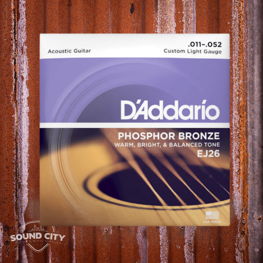 D'Addario EJ26 11-52 Custom Light, Phosphor Bronze Akoetische Gitaarsnaren