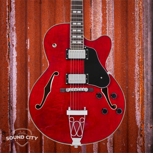 Sire Guitars H7F/STR See Trough Red Archtop Elektrische gitaar