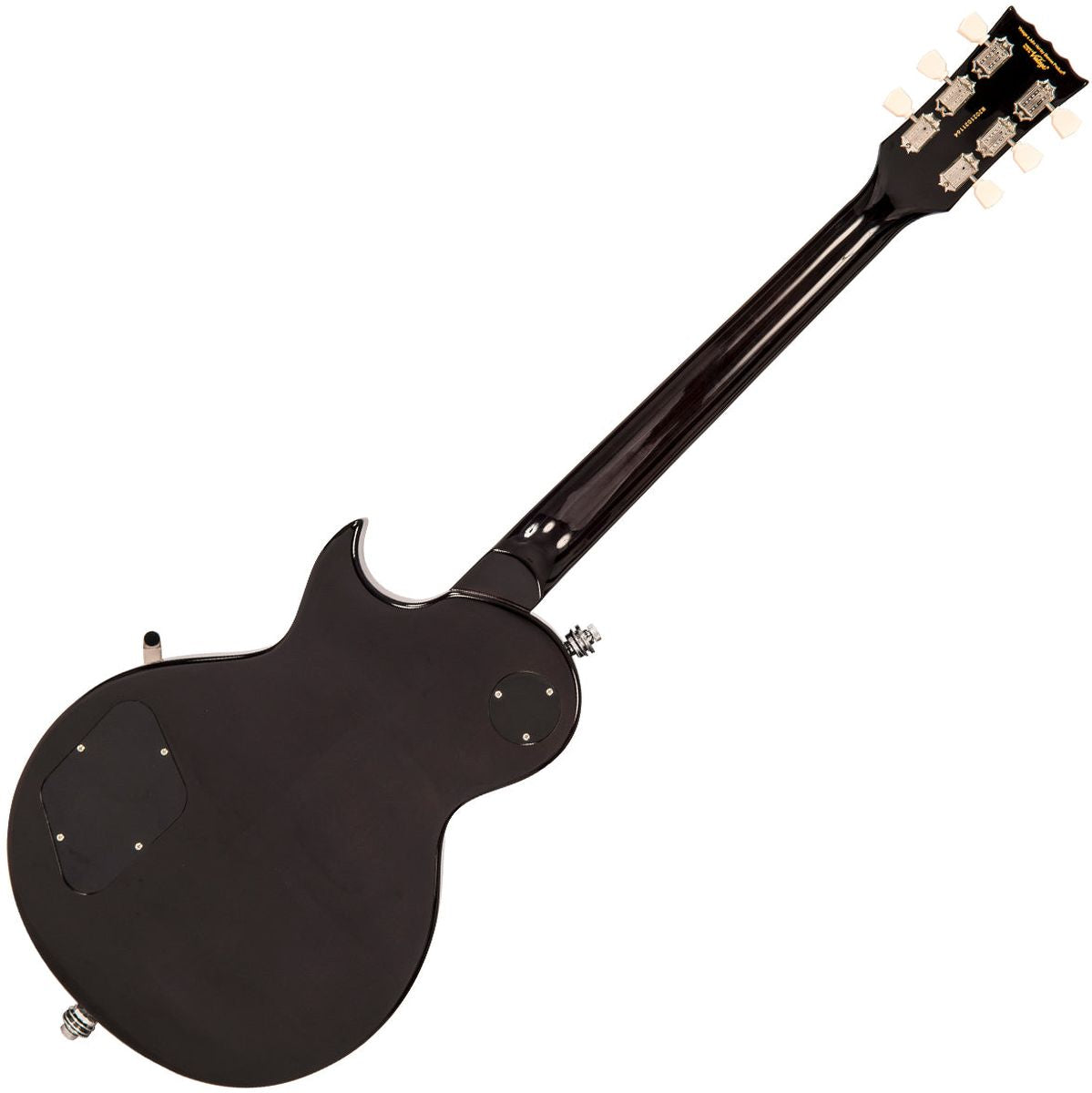 Vintage V100 Guitar - Black Flamed Maple w/ Bigsby