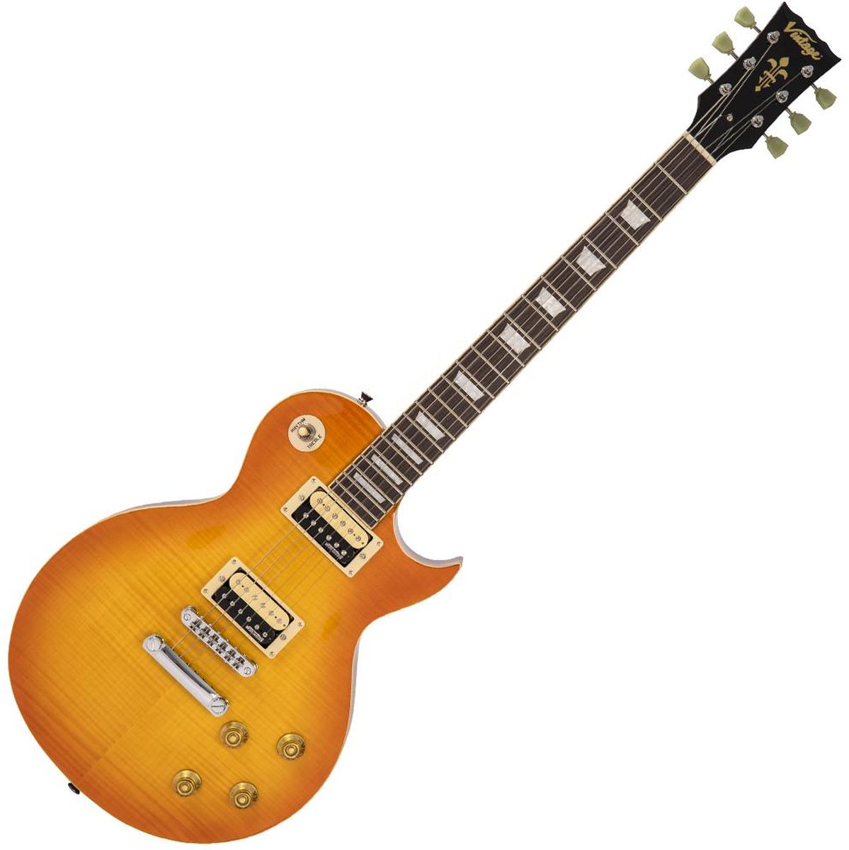 Vintage V100 Guitar - Flamed Maple - Thru Honeyburst