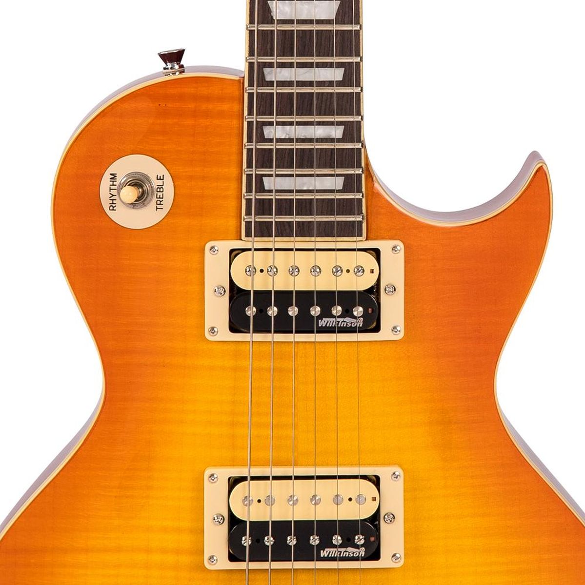 Vintage V100 Guitar - Flamed Maple - Thru Honeyburst