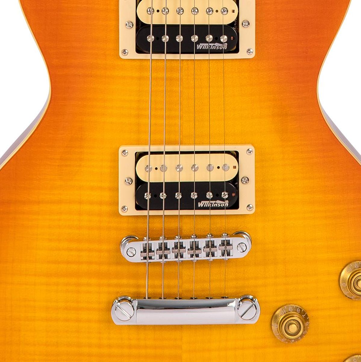 Vintage V100 Guitar - Flamed Maple - Thru Honeyburst