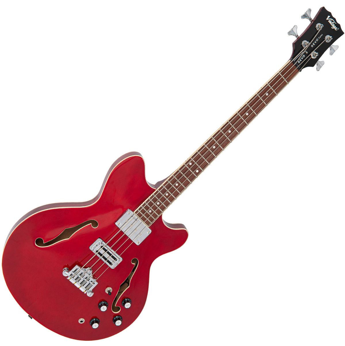 Vintage Revo Series Supreme Semi Acoustic Bass - Cherry Red