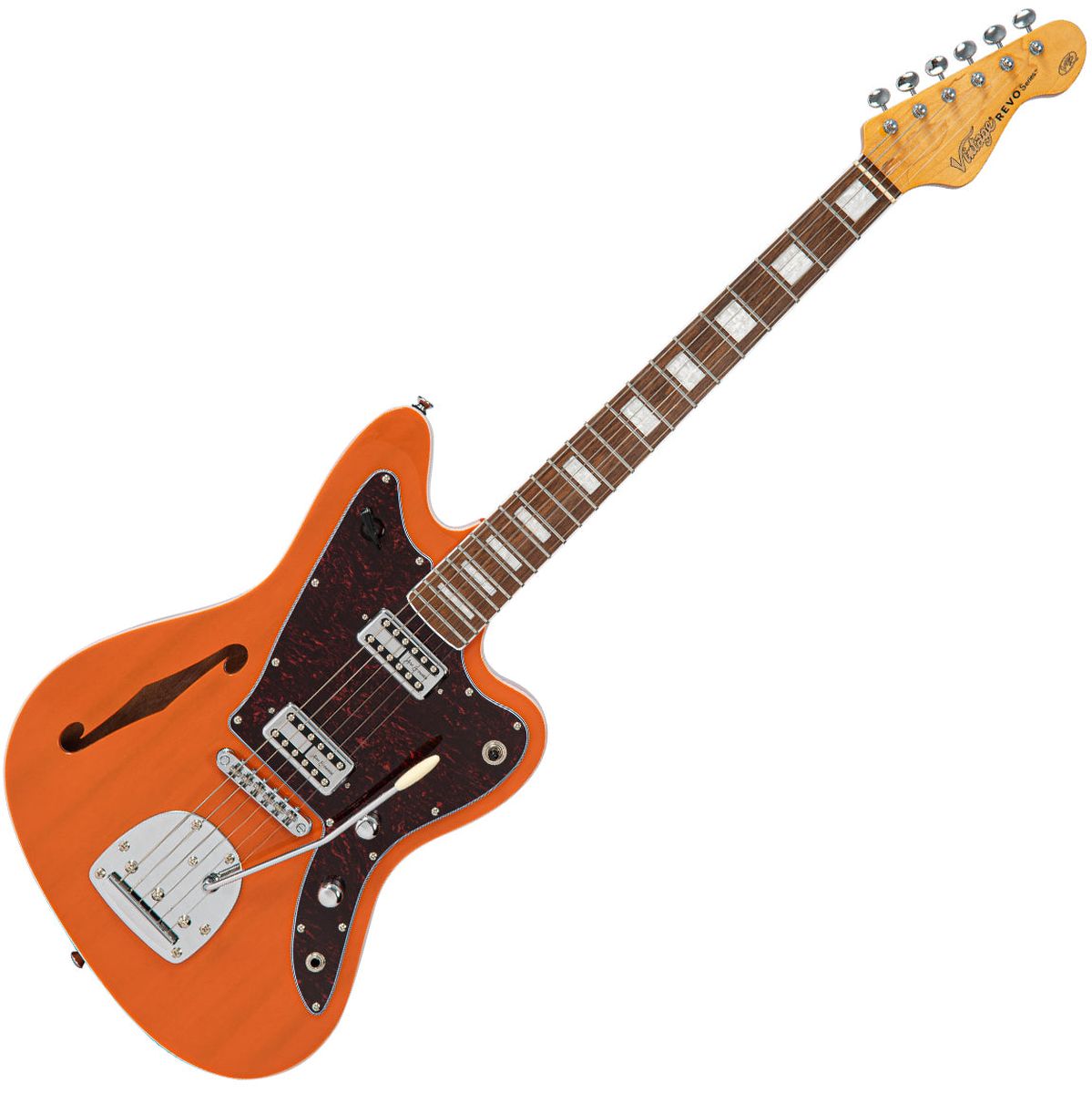 Vintage Revo Series Surfmaster Thinline Twin Guitar - Trans Orange