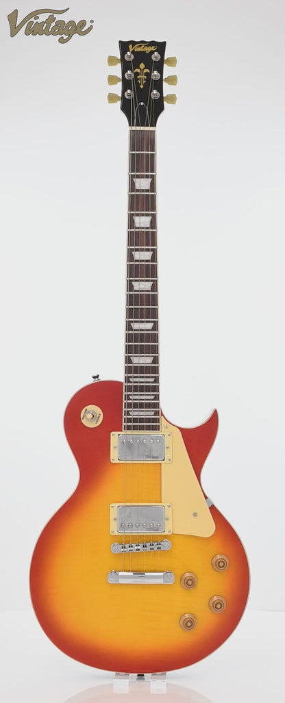 Vintage V100 Flame Cherry Sunburst Elektrische Gitaar